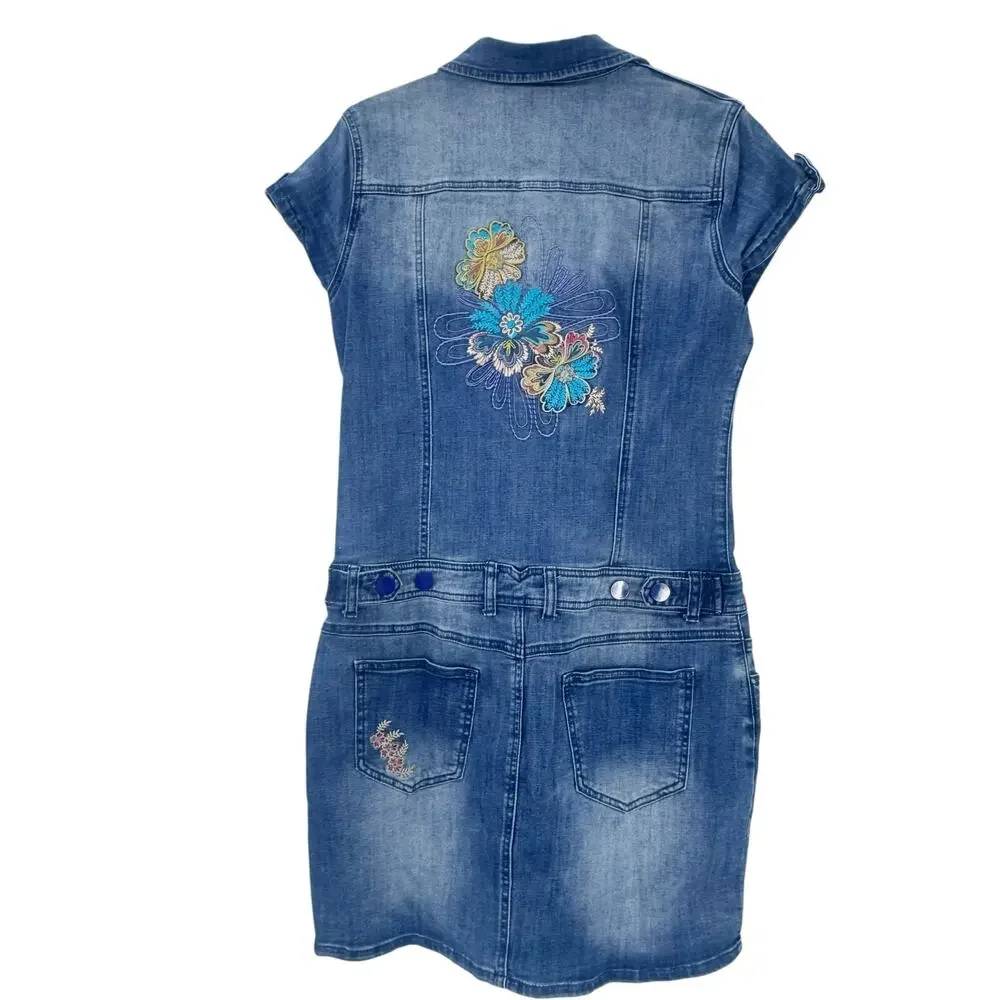 Desigual Women's Vest Xena Denim Mini Dress Short Sleeve Blue Size 40 /US 6 NWT_9